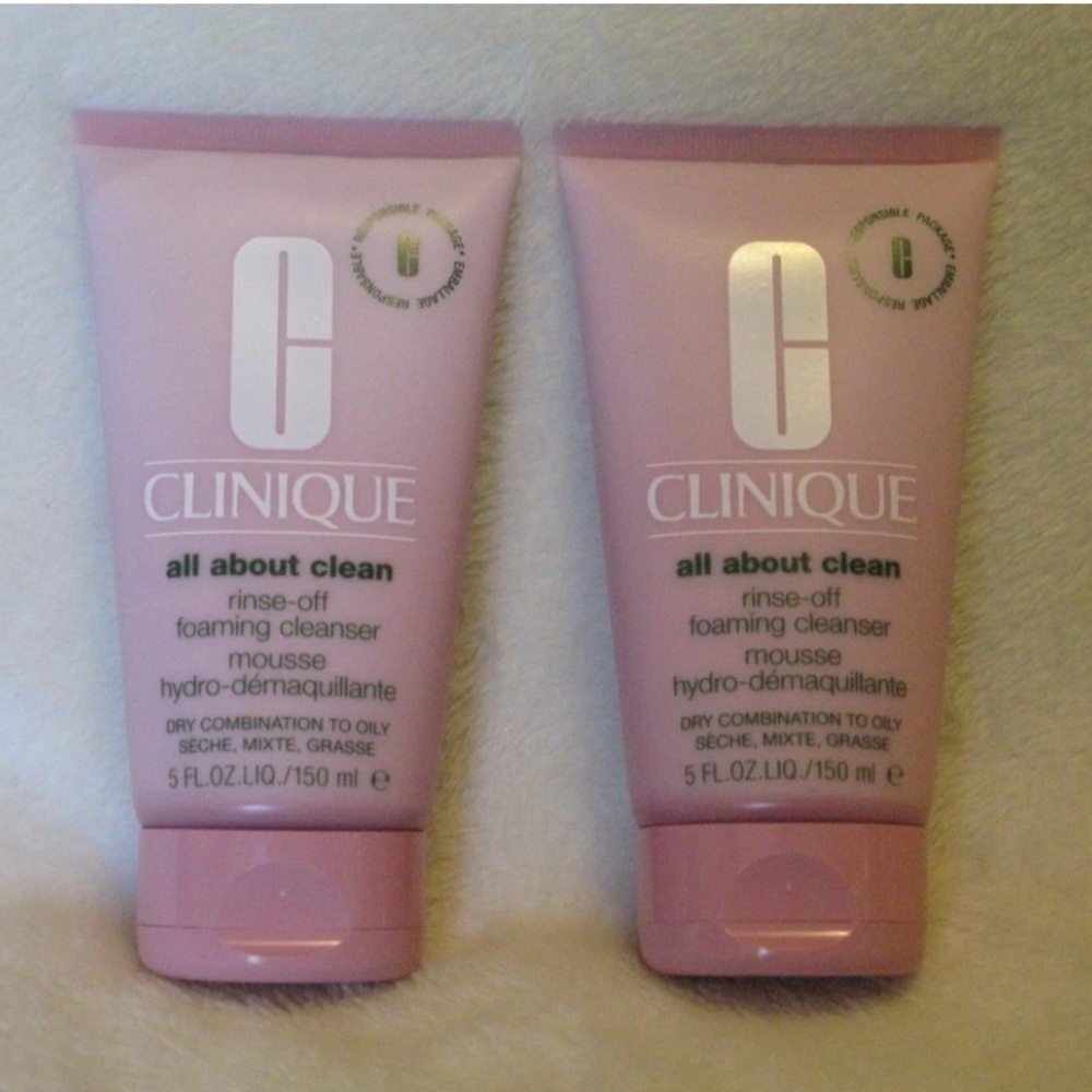 Clinique All About Clean Rinse-Off Foaming Cleanser Set of Two 5oz Full Size